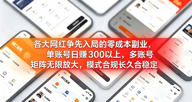 各大网红争先入局的零成本副业，单账号日赚 300 以上，多号矩阵可放大，模式合规长久稳定！-百川聊项目