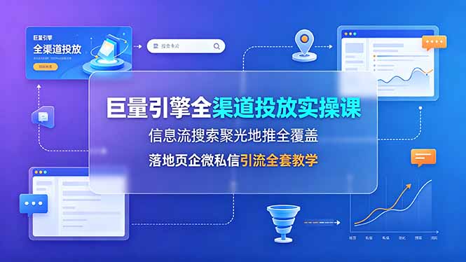 巨量引擎全渠道投放实操课，信息流搜索聚光地推全覆盖，落地页企微私信引流全套教学-百川聊项目