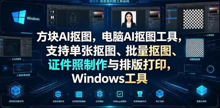 方块AI抠图，电脑AI抠图工具，支持单张抠图、批量抠图、证件照制作与排版打印，Windows工具-百川聊项目