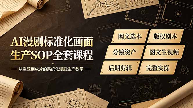 AI漫剧标准化画面生产SOP全套课程，网文选本版权剧本分镜资产全覆盖，图文生视频后期剪辑完整实操教学-百川聊项目