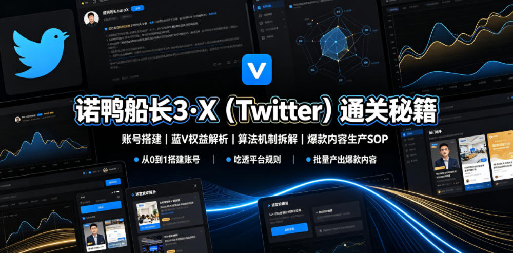 诺鸭船长3·X(Twitter)通关秘籍，涵盖账号搭建、蓝V权益解析、算法机制拆解及爆款内容生产SOP-百川聊项目