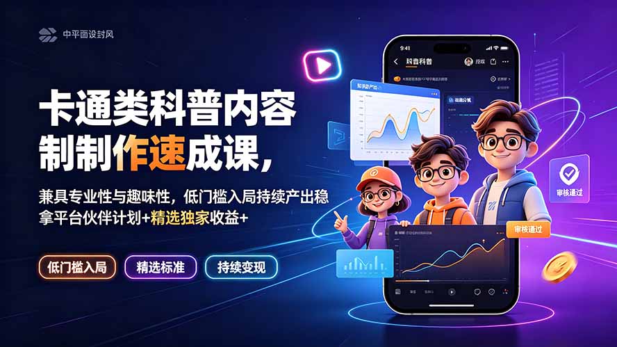 卡通类科普内容制作速成课，兼具专业性与趣味性，低门槛入局持续产出稳拿平台伙伴计划+精选独家收益-百川聊项目