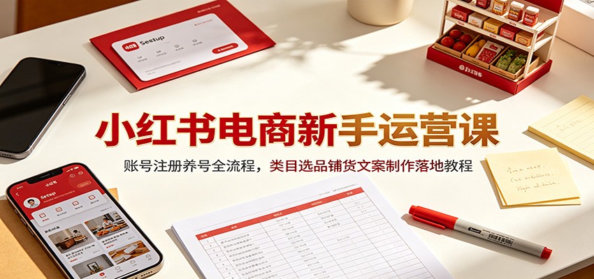小红书电商新手运营课：账号注册养号全流程，类目选品铺货文案制作落地教程-百川聊项目
