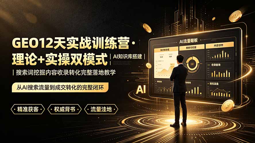 GEO12天实战训练营·理论+实操双模式|AI知识库搭建|搜索词挖掘内容收录转化完整落地教学-百川聊项目