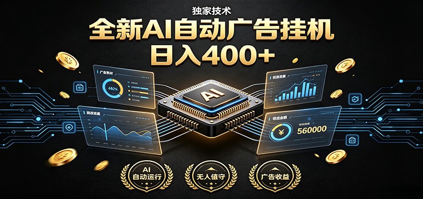 全新AI自动广告挂机 独家技术 躺赚400+ 全程无需人工值守-百川聊项目
