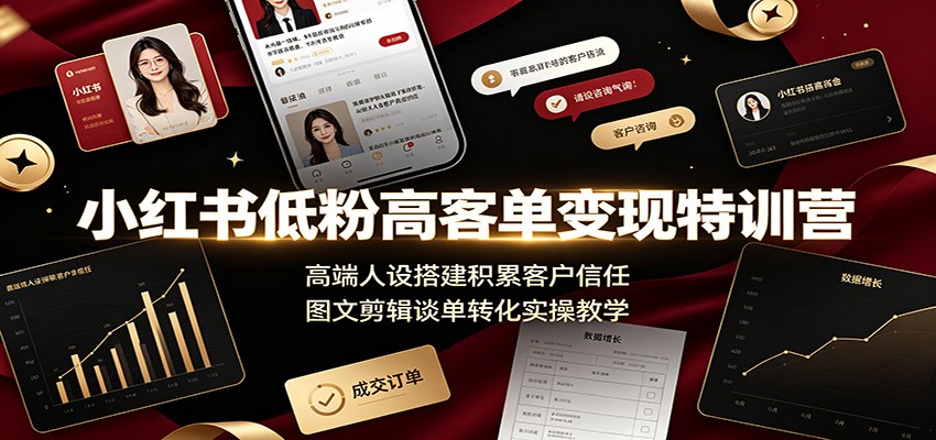 小红书低粉高客单变现特训营:高端人设搭建积累客户信任,图文剪辑谈单转化实操教学-百川聊项目