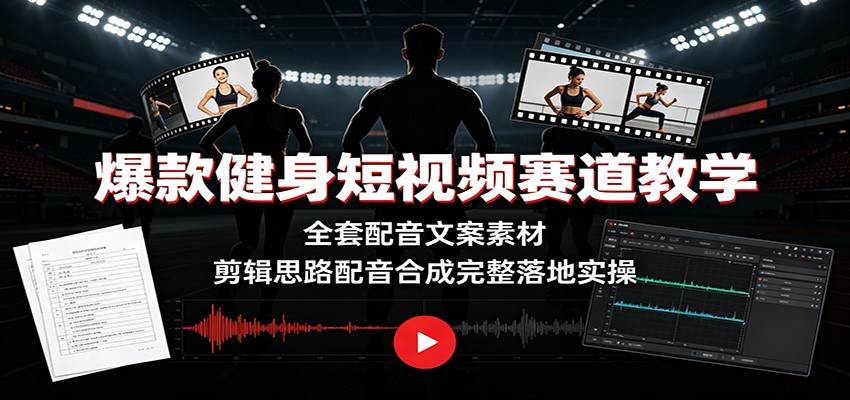 爆款健身短视频赛道教学：全套配音文案素材，剪辑思路配音合成完整落地实操-百川聊项目