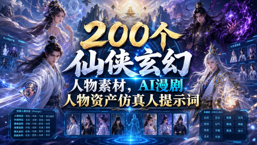 200个仙侠玄幻人物素材，AI漫剧人物资产仿真人提示词-百川聊项目