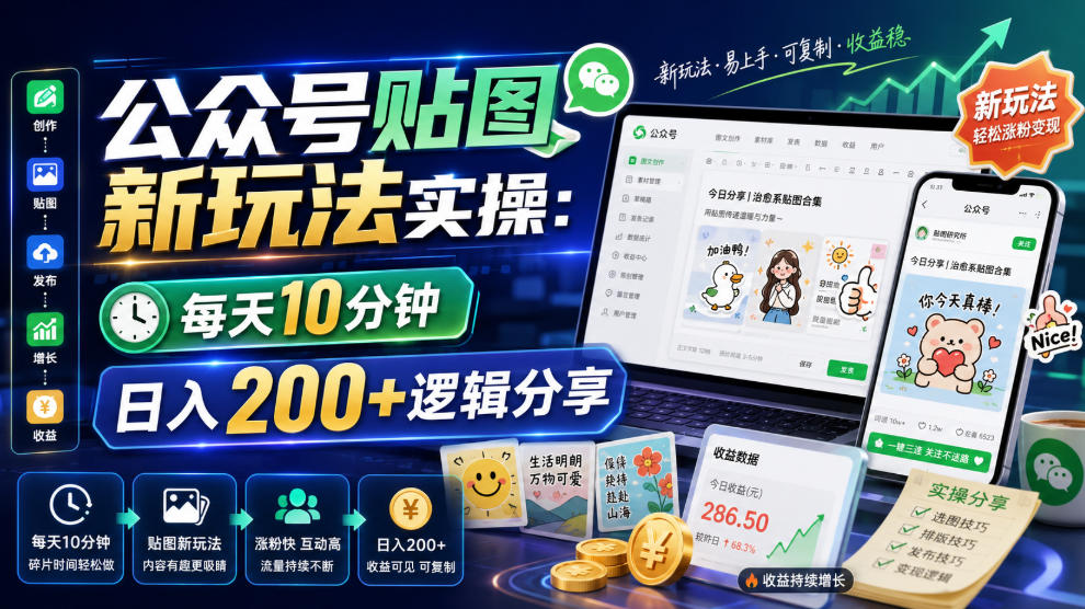 公众号贴图新玩法实操，每天10分钟，日入200+逻辑分享-百川聊项目