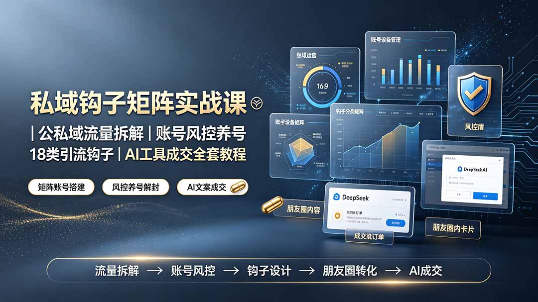 私域钩子矩阵实战课〓公私域流量拆解｜账号风控养号｜18类引流钩子｜AI工具成交全套教程-百川聊项目