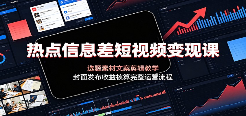 热点信息差短视频变现课：选题素材文案剪辑教学，封面发布收益核算完整运营流程-百川聊项目