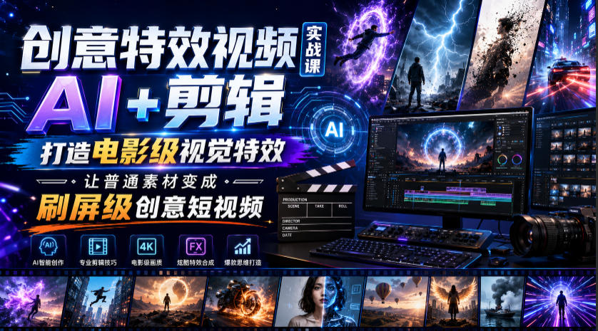 创意特效视频实战课，AI+剪辑打造电影级视觉特效，让普通素材变成刷屏级创意短视频-百川聊项目