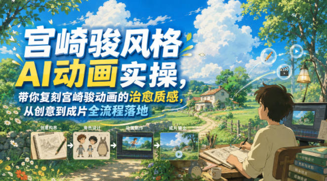 宫崎骏风格AI动画实操，带你复刻宫崎骏动画的治愈质感，从创意到成片全流程落地-百川聊项目