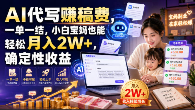 AI代写賺稿费，一单一结，小白宝妈也能轻松月入2W+，确定性收益【揭秘】-百川聊项目