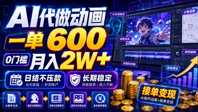 AI代做动画,一单600,0门槛月入2W+,日结不压款,长期稳定【揭秘】-百川聊项目