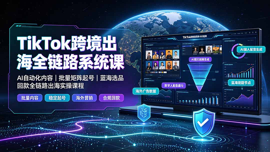 TikTok跨境出海全链路系统课-2026年7月：AI自动化内容｜批量矩阵起号｜蓝海选品回款全链路出海实操课程-百川聊项目