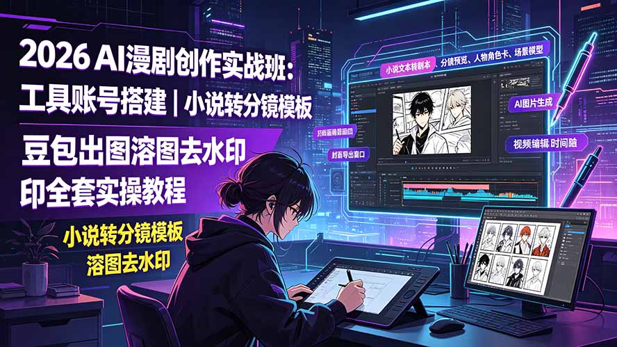 2026AI漫剧创作实战班：工具账号搭建｜小说转分镜模板｜豆包出图溶图去水印全套实操教程-百川聊项目