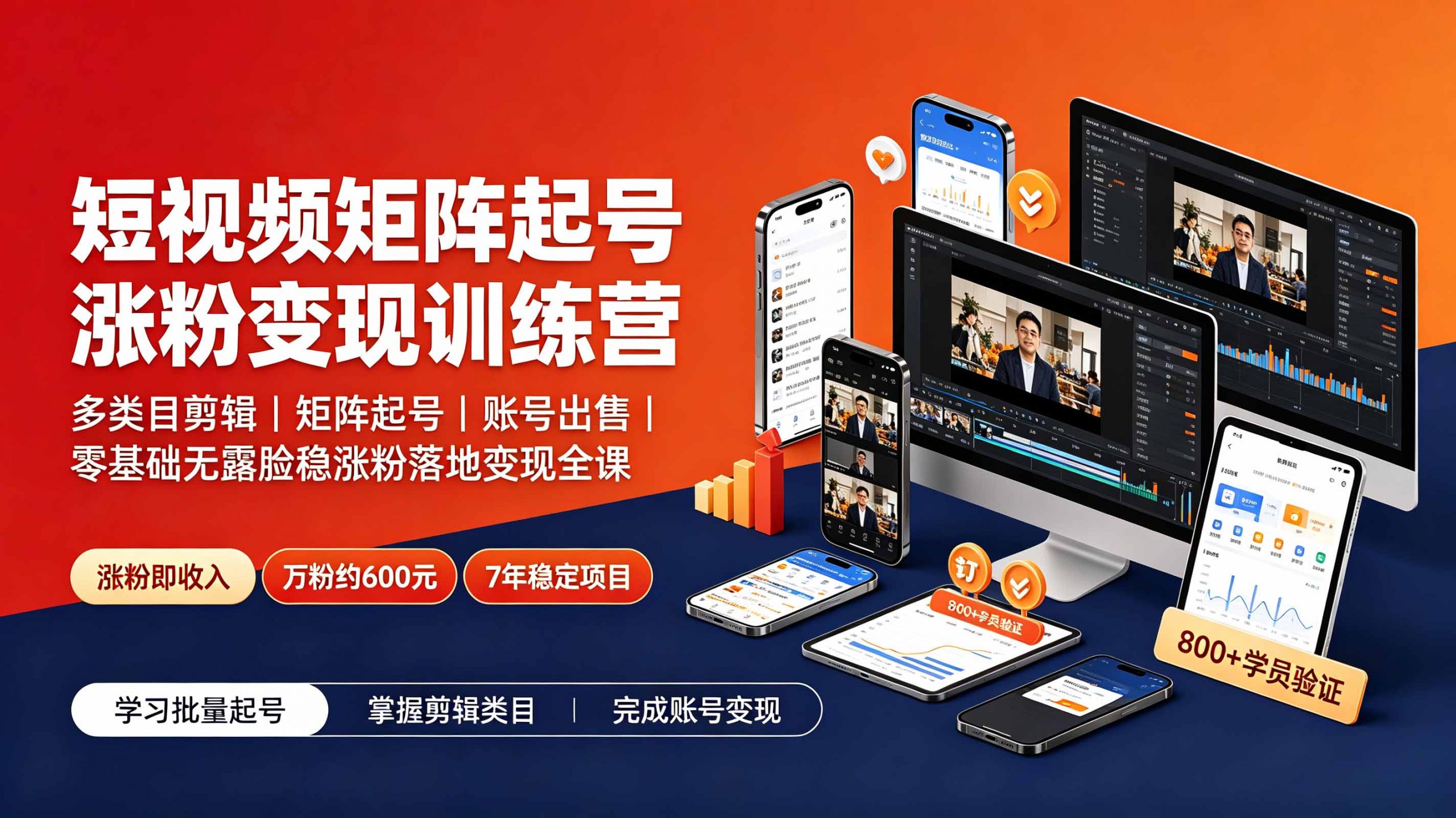 短视频矩阵起号涨粉变现训练营|多类目剪辑·矩阵起号·账号出售,0基础无露脸稳涨粉落地变现全课-更新-百川聊项目