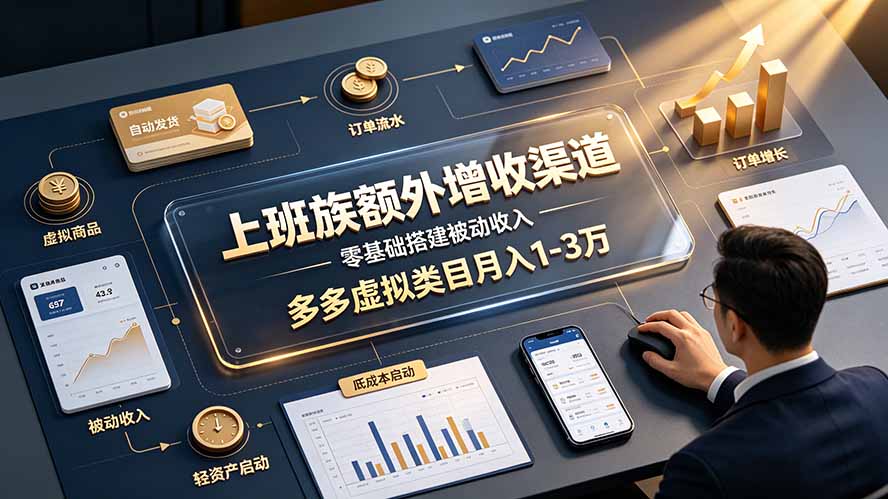 上班族额外增收渠道,零基础搭建被动收入,多多虚拟类目月入 1-3 万-百川聊项目