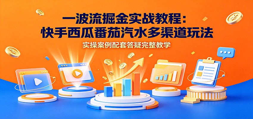 一波流掘金实战教程：快手西瓜番茄汽水多渠道玩法，实操案例配套答疑完整教学-百川聊项目