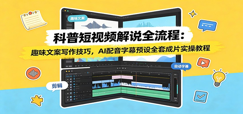 科普短视频解说全流程：趣味文案写作技巧，AI配音字幕预设全套成片实操教程-百川聊项目