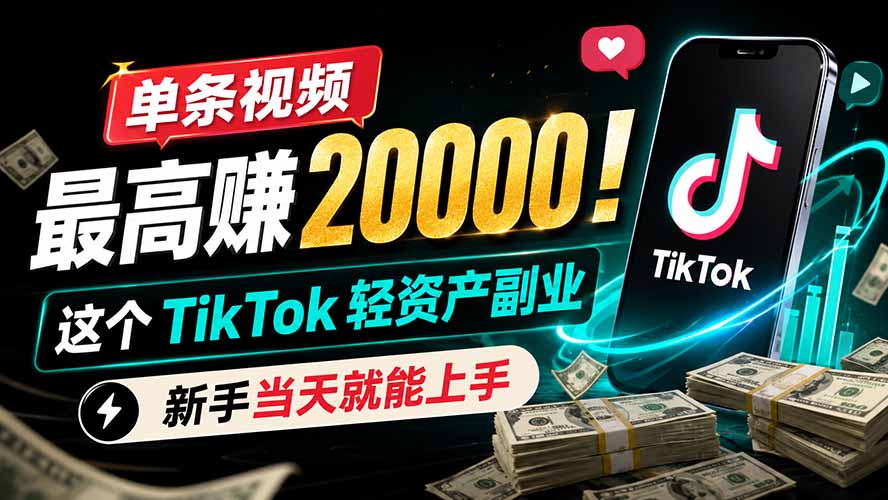 单条视频最高赚 20000！这个 TikTok 轻资产副业，新手当天就能上手-百川聊项目