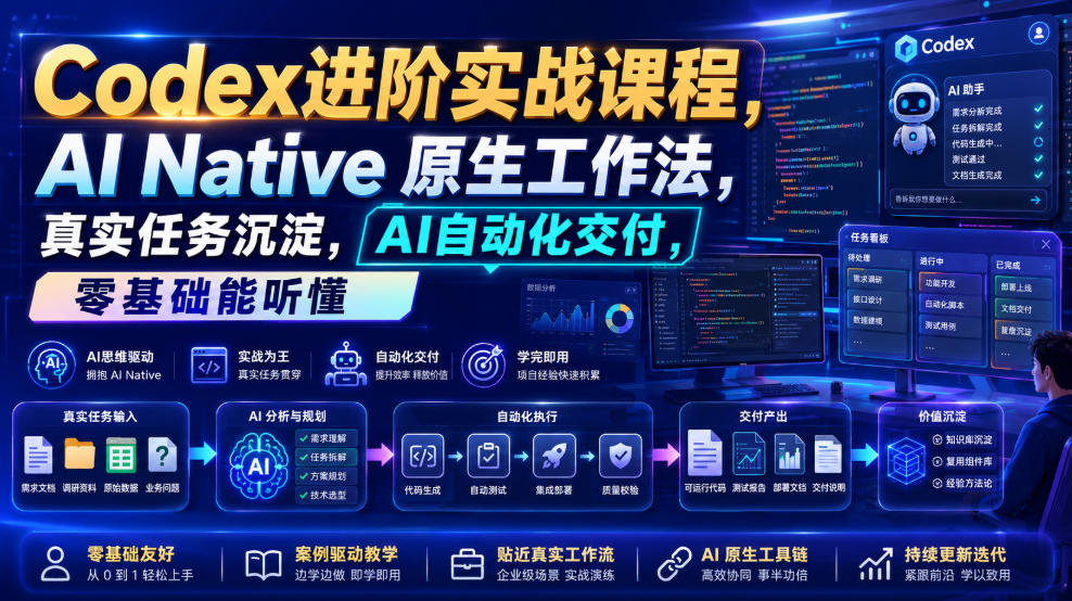 Codex进阶实战课｜AI Native原生工作法，22节真实任务落地，从配置到AI自动化交付全链路教程-百川聊项目