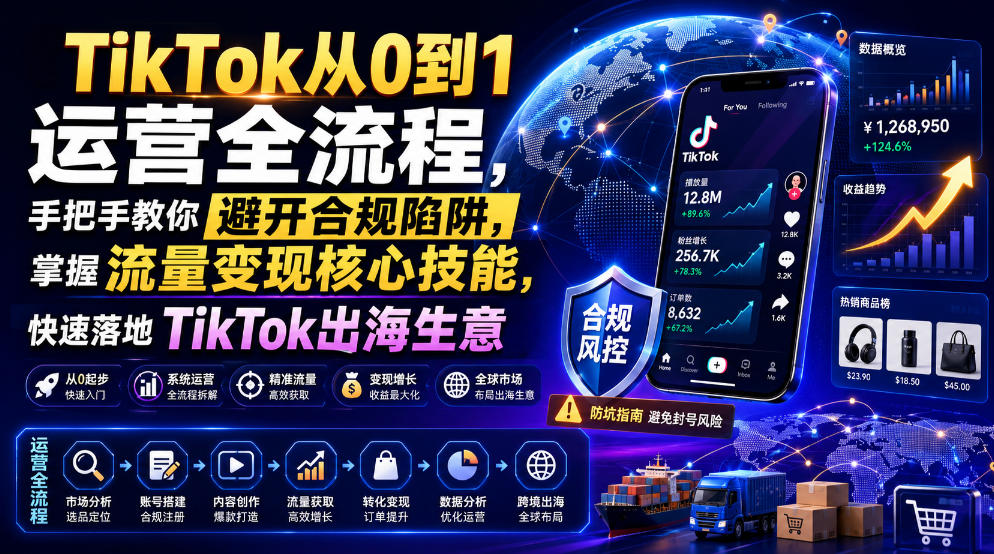 TikTok从0到1运营全流程，手把手教你避开合规陷阱，掌握流量变现核心技能，快速落地TikTok出海生意(更新7月)-百川聊项目