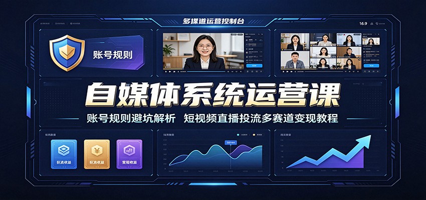 自媒体系统运营课：账号规则避坑解析，短视频直播投流多赛道变现教程-百川聊项目