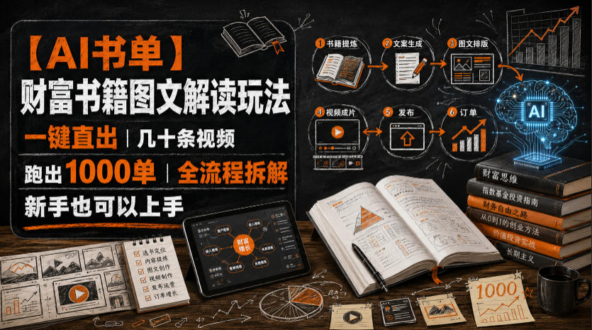 【AI书单】财富书籍图文解读玩法，一键直出，几十条视频，跑出1000单，全流程拆解，新手也可以上手-百川聊项目