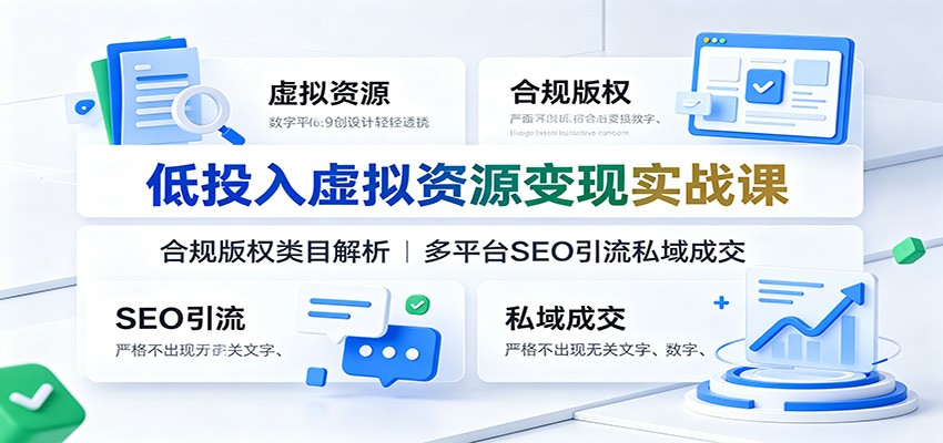 低投入虚拟资源变现实战课：合规版权类目解析，多平台SEO引流私域成交-百川聊项目