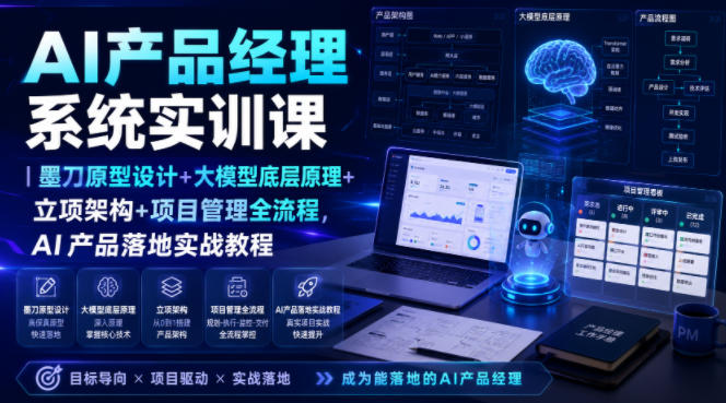 AI产品经理系统实训课｜墨刀原型设计+大模型底层原理+立项架构+项目管理全流程，AI产品落地实战教程-百川聊项目