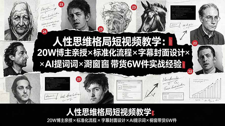 人性思维格局短视频教学：20W博主亲授×标准化流程×字幕封面设计×AI提示词×橱窗带货6W件实战经验-百川聊项目