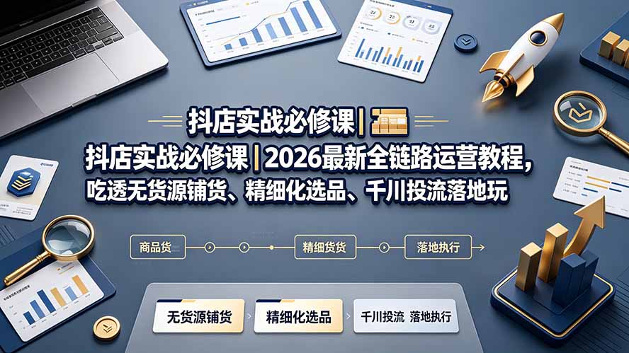 抖店实战必修课｜2026最新全链路运营教程，吃透无货源铺货、精细化选品、千川投流落地玩法-百川聊项目