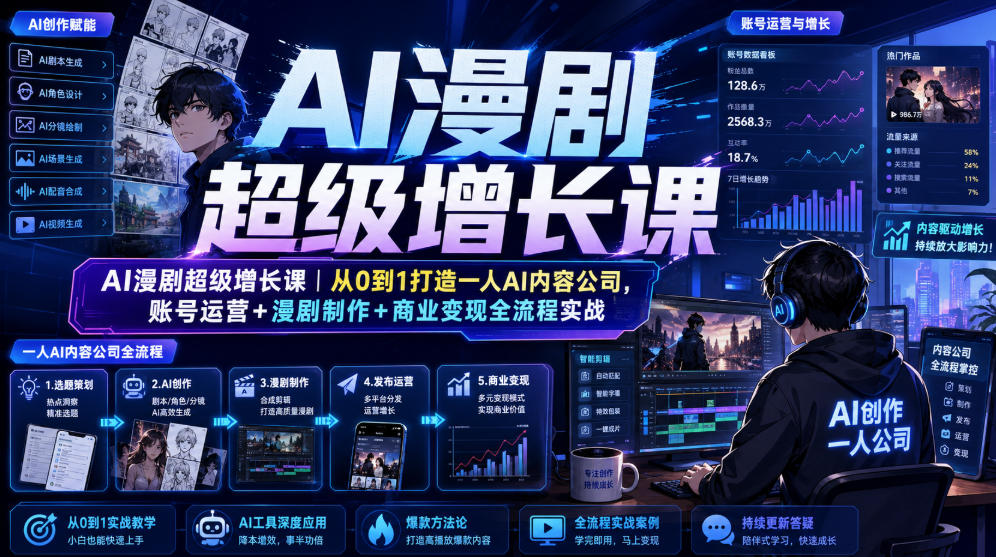 AI漫剧超级增长课｜从0到1打造一人AI内容公司，账号运营+漫剧制作+商业变现全流程实战-百川聊项目