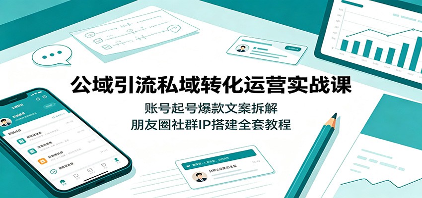 公域引流私域转化运营实战课：账号起号爆款文案拆解，朋友圈社群IP搭建全套教程-百川聊项目