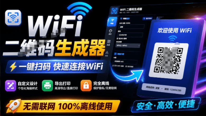 完全离线使用！WiFi二维码生成器，一键扫码快速连接WiFi，支持自定义风格导出WiFi二维码生成器-百川聊项目