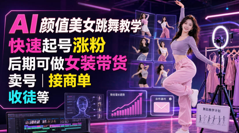 AI颜值美女跳舞教学，快速起号涨粉，后期可做女装带货，卖号，接商单，收徒等-百川聊项目