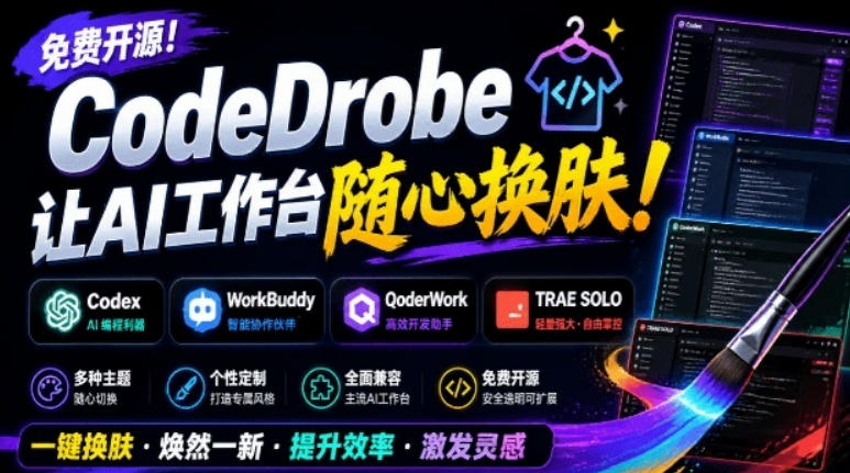 免费开源的CodeDrobe，让AI工作台随心换肤，支持Codex、WorkBuddy等，免费且本地运行！-百川聊项目