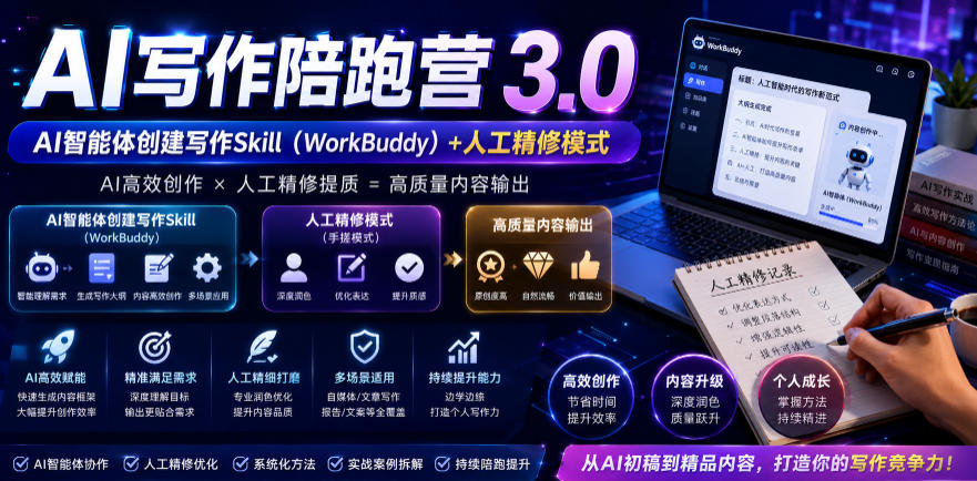 AI写作陪跑营3.0,Ai智能体创建写作skill(workbuddy)+人工手写模式(手搓模式),去除AI痕迹(头条号、公众号、百家号)(更新0730)-百川聊项目