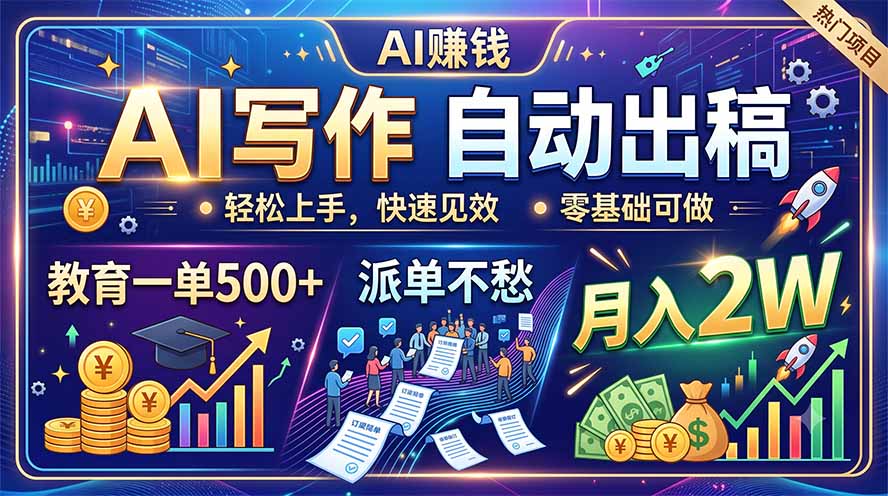 AI写作自动出稿，教育一单500+，派单不愁，月入2W-百川聊项目