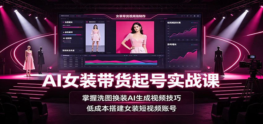 AI女装带货起号实战课：掌握洗图换装AI生成视频技巧，低成本搭建女装短视频账号-百川聊项目