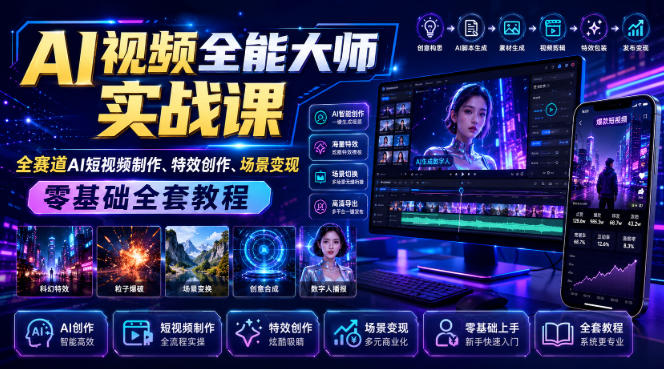 AI视频全能大师实战课｜全赛道AI短视频制作、特效创作、场景变现零基础全套教程-百川聊项目
