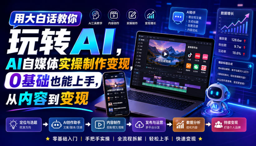 用大白话教你玩转AI，AI自媒体实操制作变现，0基础也能上手，从内容到变现-百川聊项目