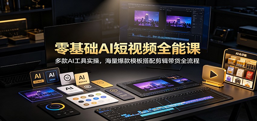 零基础AI短视频全能课：多款AI工具实操，海量爆款模板搭配剪辑带货全流程-百川聊项目