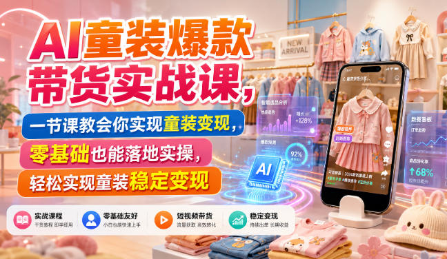 AI童装爆款带货实战课，一节课教会你实现童装变现，零基础也能落地实操-百川聊项目