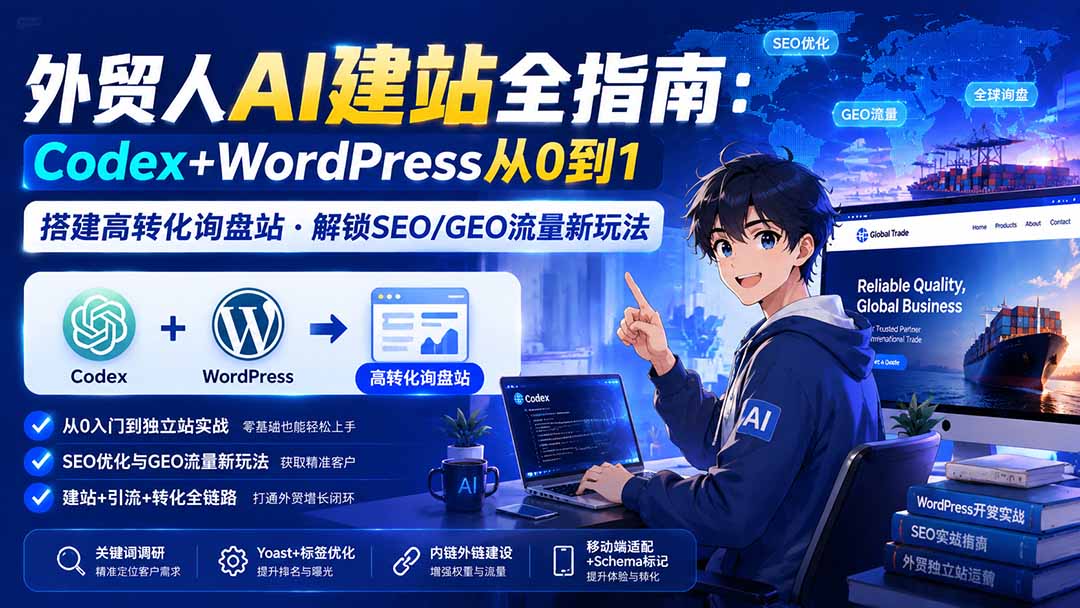 外贸人AI建站全指南：Codex+WordPress从0到1·搭建高转化询盘站·解锁SEO/GEO流量新玩法-更新-百川聊项目