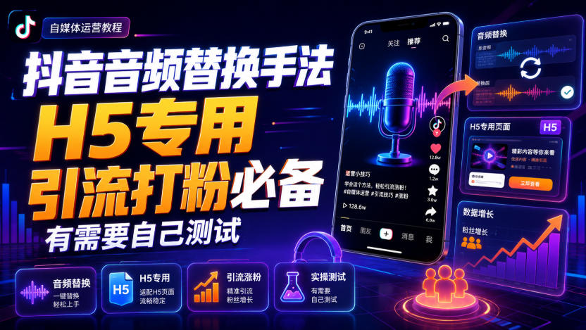 抖音音频替换手法H5专用，引流打粉必备，有需要自己测试-百川聊项目