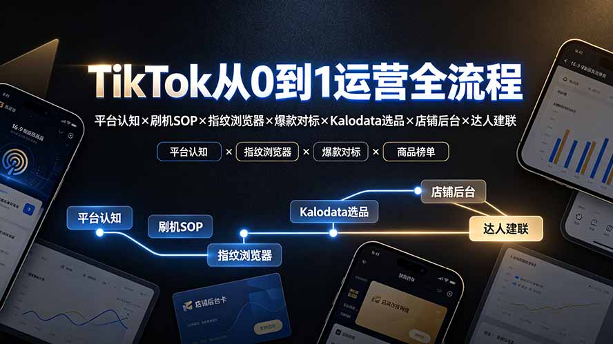 TikTok从0到1运营全流程-更新：平台认知×刷机SOP×指纹浏览器×爆款对标×Kalodata选品×店铺后台×达人建联-百川聊项目
