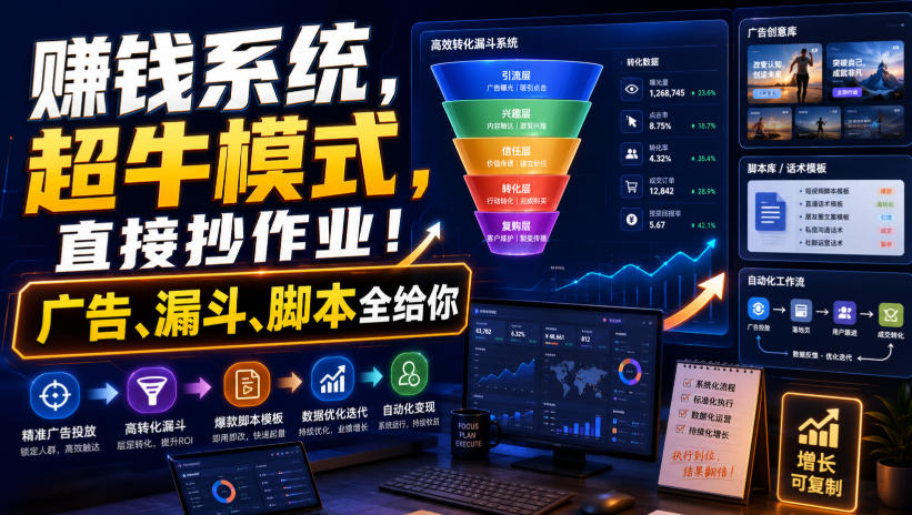 賺钱系统，超牛模式，直接抄作业！广告、漏斗、脚本全给你【原创双语字幕】-百川聊项目